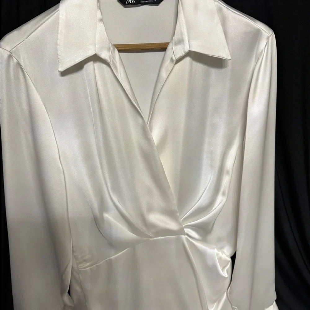 Zara Elegant White Satin top or mini dress - Picture 4 of 7
